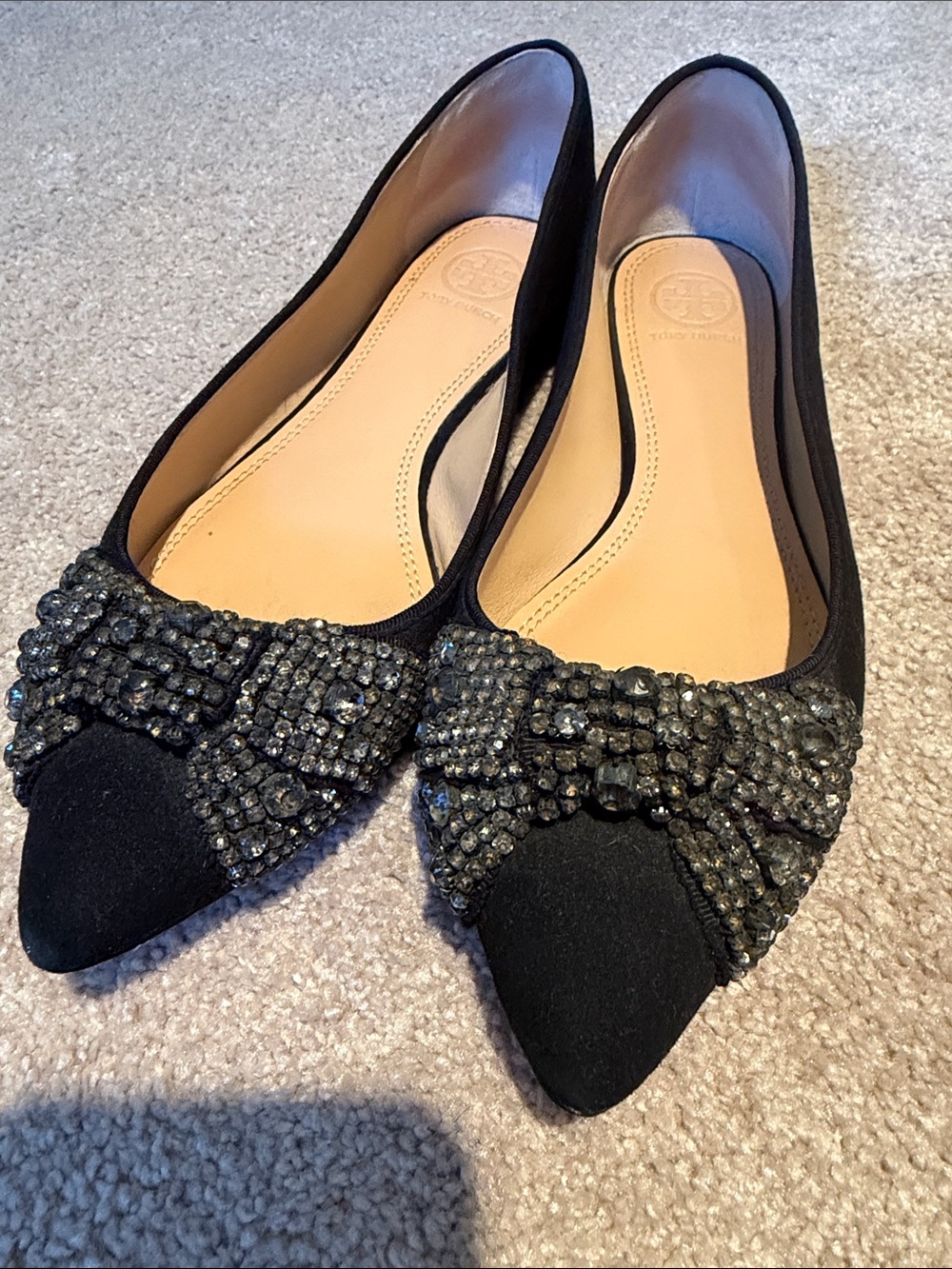 Tory Burch Black Embellished Pointed Toe Women’s Flats